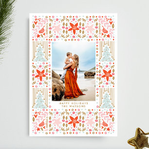 Tarjeta Festiva Festividad negrita Foliage Frame Christmas Photo C