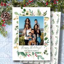 Festividad Oro Verde Foliage Pine Watercolor Flora