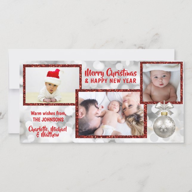 Tarjeta Festiva Festividad personalizada de Navidades blancos rojo (Anverso)