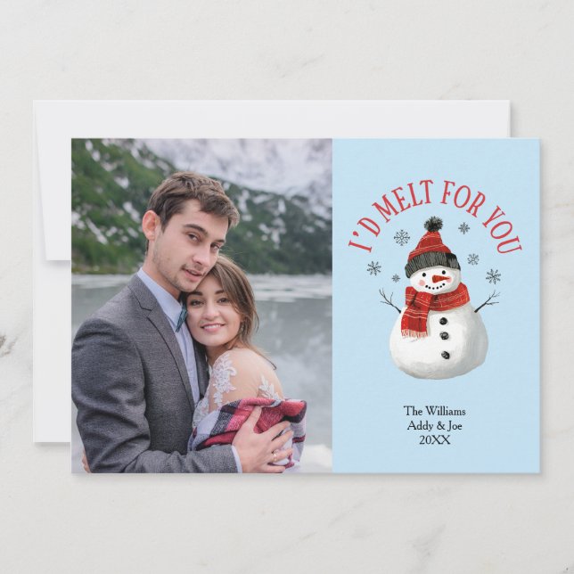 Tarjeta Festiva Festividad Personalizado de Snowman Cute, pareja d (Anverso)