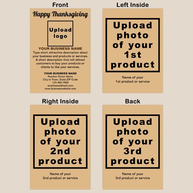 Tarjeta Festiva Festividad plegada de la luz marrón del Día de Acc (Light brown folded holiday card for Thanksgiving with your business brand and products or services.)