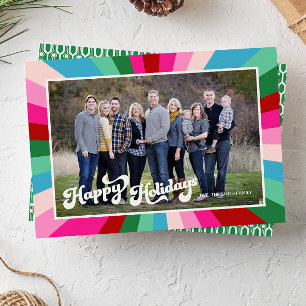 Tarjeta Festiva Festividad retro Navidades rosas arcoiris en vacac