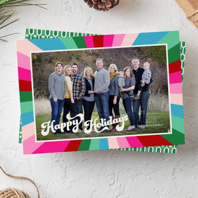 Tarjeta Festiva Festividad retro Navidades rosas arcoiris en vacac (Subido por el creador)