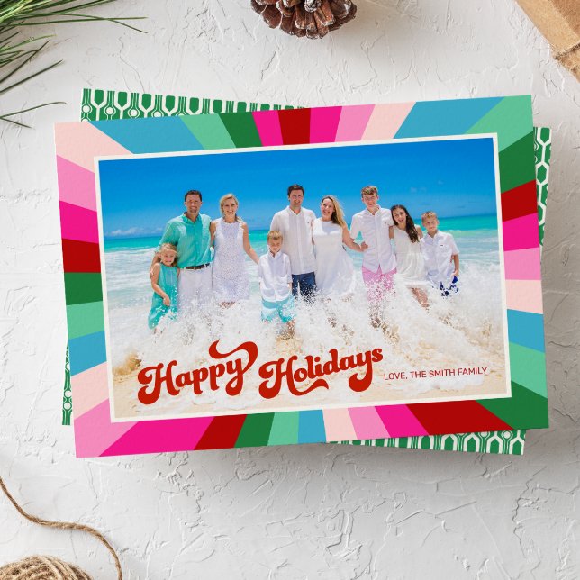 Tarjeta Festiva Festividad retro Navidades rosas arcoiris en vacac (Subido por el creador)