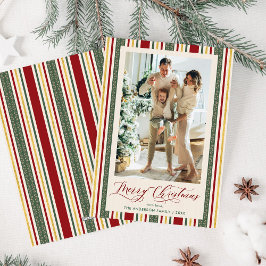 Tarjeta Festiva Festividad Retro Stripes Merry Christmas Photo