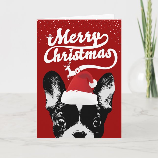 Tarjeta Festiva Festividad roja navideña del Bulldog francés (Anverso)