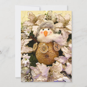 Tarjeta Festiva Festividad Rustic Burlap Snowman Poinsettia