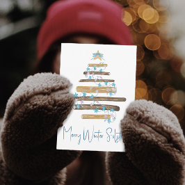 Tarjeta Festiva Festividad Rústica Madera Yule Tree Solsticio de I