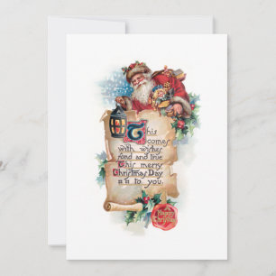 Tarjeta Festiva Festividad Santa w/Lantern y Scroll and Greetings