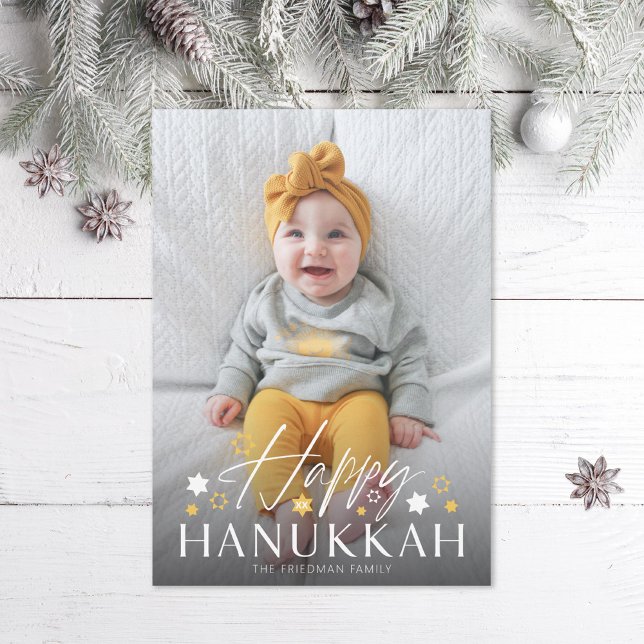 Tarjeta Festiva Festividad Starry Happy Hanukkah Photo (Subido por el creador)