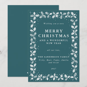 Tarjeta Festiva Festividad Verde Holly + Berry Border Flat No Phot