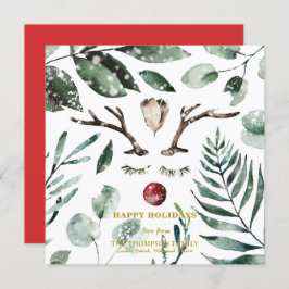 Tarjeta Festiva Festividad Verde Rojo Eucalyptus Magnolia