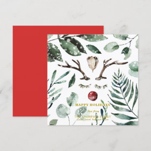 Tarjeta Festiva Festividad Verde Rojo Eucalyptus Magnolia