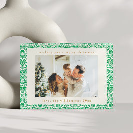 Tarjeta Festiva Festividad Vintage Green Damask Dos Navidades foto