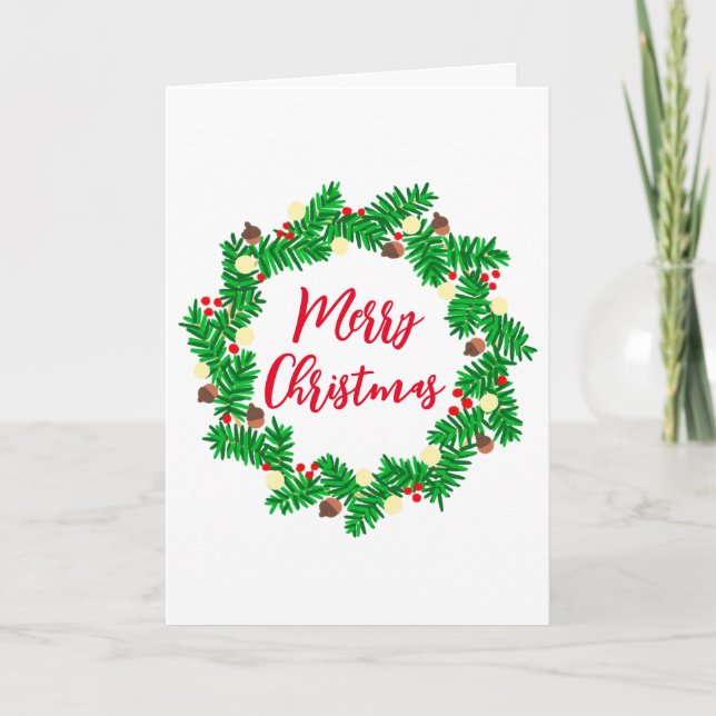 Tarjeta Festiva Festividad Wreath Merry Christmas (Anverso)
