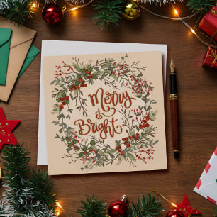 Tarjeta Festiva Festividad Wreath simple con flor brillante