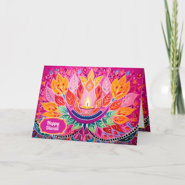 Tarjeta Festiva Festividades brillantes: Una celebración del Diwal (Anverso)
