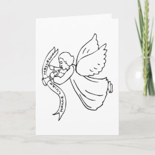 Tarjeta Festiva Festividades de boceto blanco Angel Black Navidade
