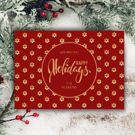 Tarjeta Festiva Festividades de lujo Red & Gold Daisy Navidades Fe