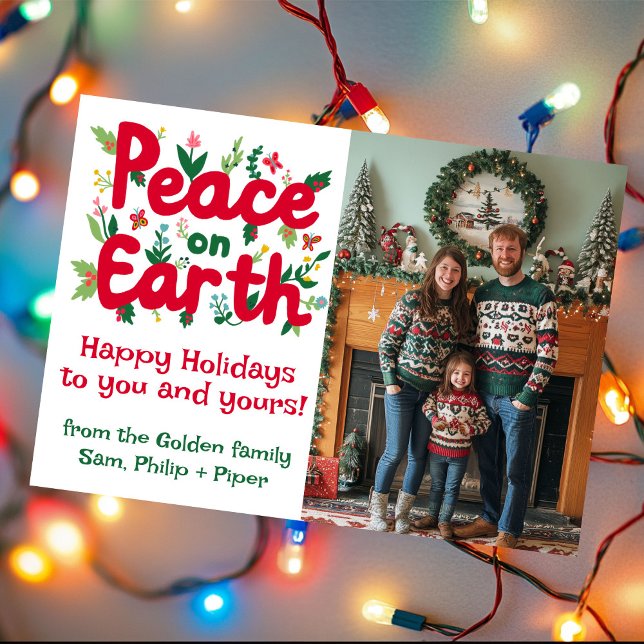 Tarjeta Festiva Festividades de Navidades de FOTOS PERSONALIZADOS  (PEACE ON EARTH CUSTOM PHOTO Christmas Holidays Holiday Card
)