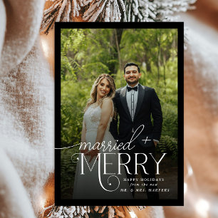 Tarjeta Festiva Festividades de Navidades de recién casados con fo