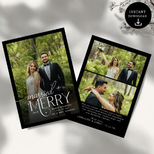 Tarjeta Festiva Festividades de Navidades de recién casados con fo