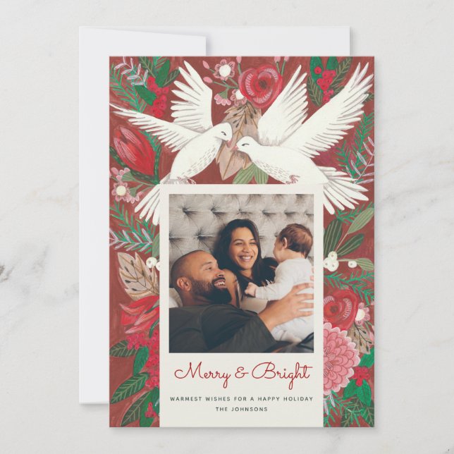 Tarjeta Festiva Festividades de pájaros rojos foto (Anverso)