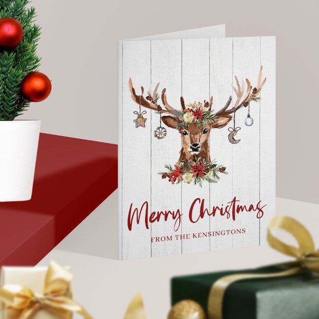 Tarjeta Festiva Festividades de reno de Navidades rusos (Rustic Christmas Reindeer Antler Ornaments Holiday Card)