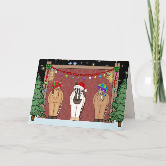 Tarjeta Festiva Festividades divertidas de Navidades de caballos (Anverso)