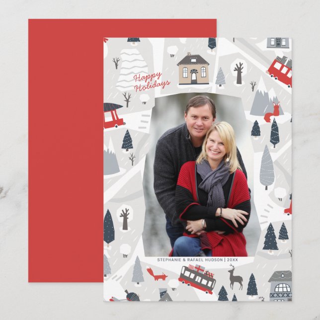 Tarjeta Festiva Festividades en los Navidades de la ciudad (Anverso / Reverso)