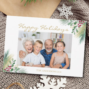 Tarjeta Festiva Festividades Felices De Pine Y Berries