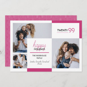 Tarjeta Festiva Festividades Felices de Tres Fotos en Rosa Calient