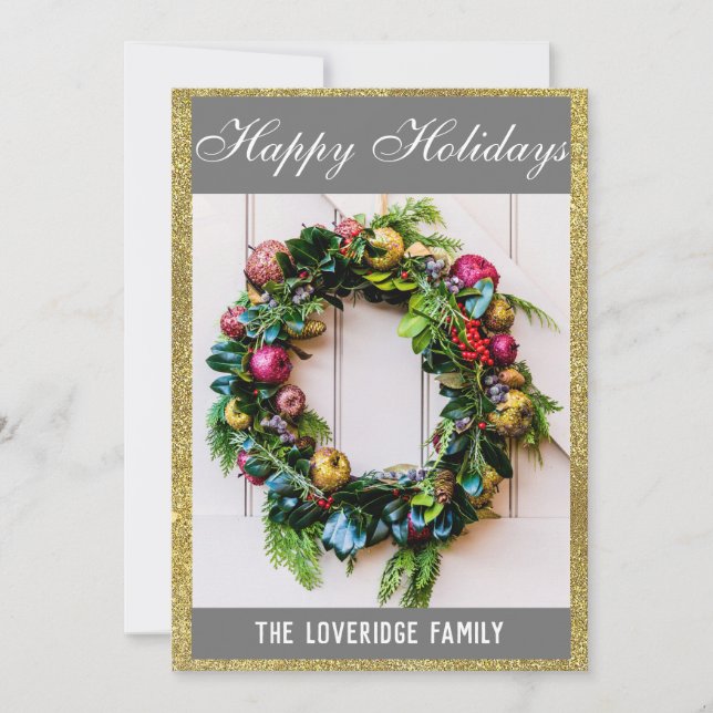 Tarjeta Festiva Festividades Felices Festividades Wreath Gray & Go (Anverso)
