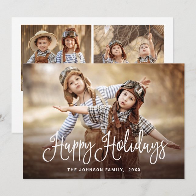 Tarjeta Festiva Festividades Felices Modernas 3 Navidades de FOTOS (Anverso / Reverso)