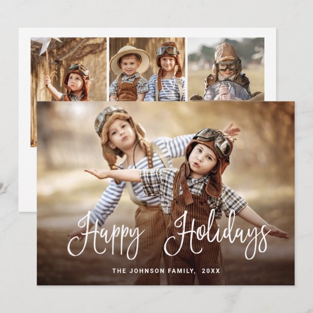 Tarjeta Festiva Festividades Felices Modernas 4 Navidades de FOTOS (Anverso / Reverso)
