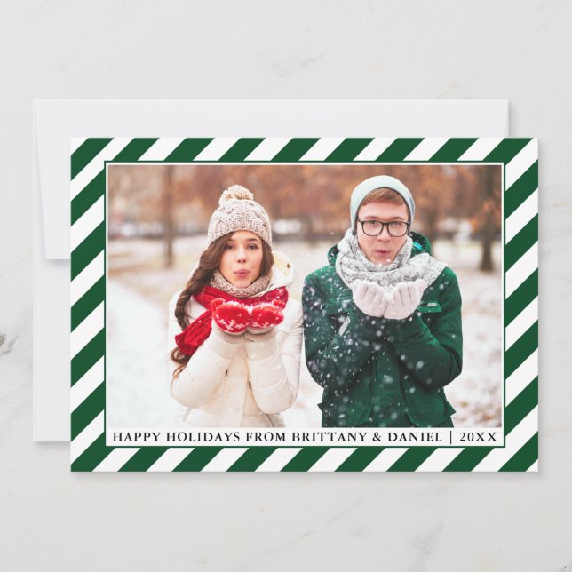 Tarjeta Festiva Festividades Felices Modernas Foto Rayas Verdes (Anverso)
