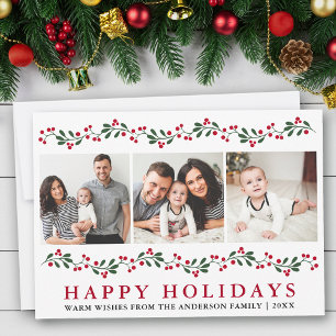 Tarjeta Festiva Festividades Felices Modernas Verdor Berries 3 Fot