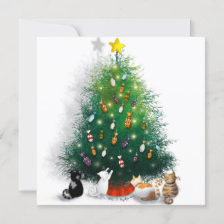 Tarjeta Festiva Festividades felinas: Árbol 'Fishmas'