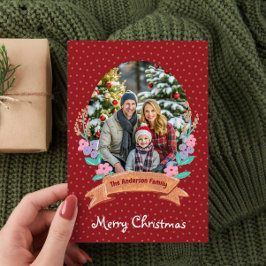 Tarjeta Festiva Festividades florales Navidades de la corona rojo