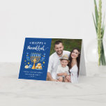 Tarjeta Festiva Festividades judías feliz foto de Hanukkah<br><div class="desc">Envíe sus deseos con esta tarjeta fotográfica de vacaciones que incluye una escritura Hanukkah y símbolos de vacaciones judías acuarelas para resaltar su mensaje de bienvenida.</div>