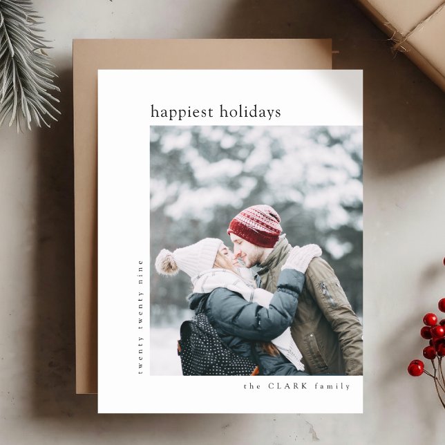 Tarjeta Festiva Festividades más felices | Gris de Navidades minim (Mark the most wonderful season with a sleek holiday card featuring your own photo)