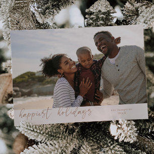 Tarjeta Festiva Festividades más felices guión de Navidades beiges