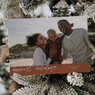 Tarjeta Festiva Festividades más felices guión de Navidades marron