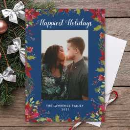 Tarjeta Festiva Festividades más felices Navidades de Poinsettia B