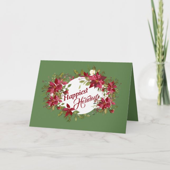 Tarjeta Festiva Festividades más felices Poinsettias (Anverso)