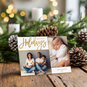 Tarjeta Festiva Festividades más felices Relieve metalizado dorado