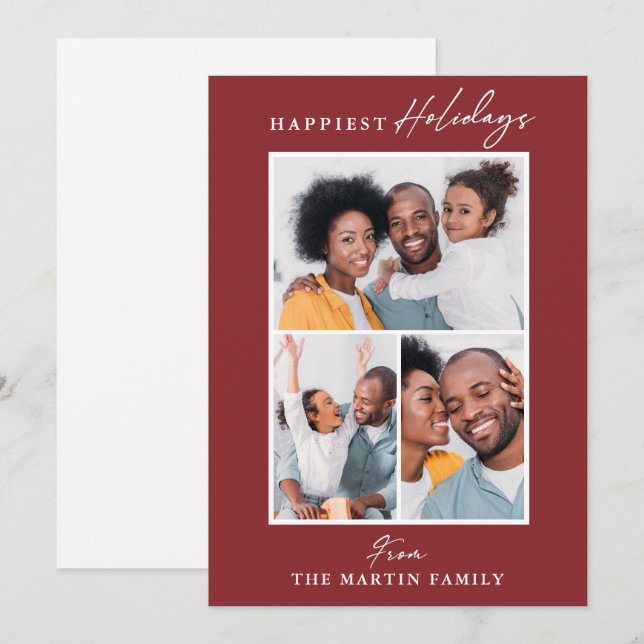 Tarjeta Festiva Festividades más felices Tres Collages de fotos Ro (Anverso / Reverso)