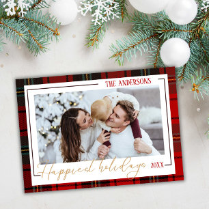 Tarjeta Festiva Festividades más modernas 1 familia foto roja plat