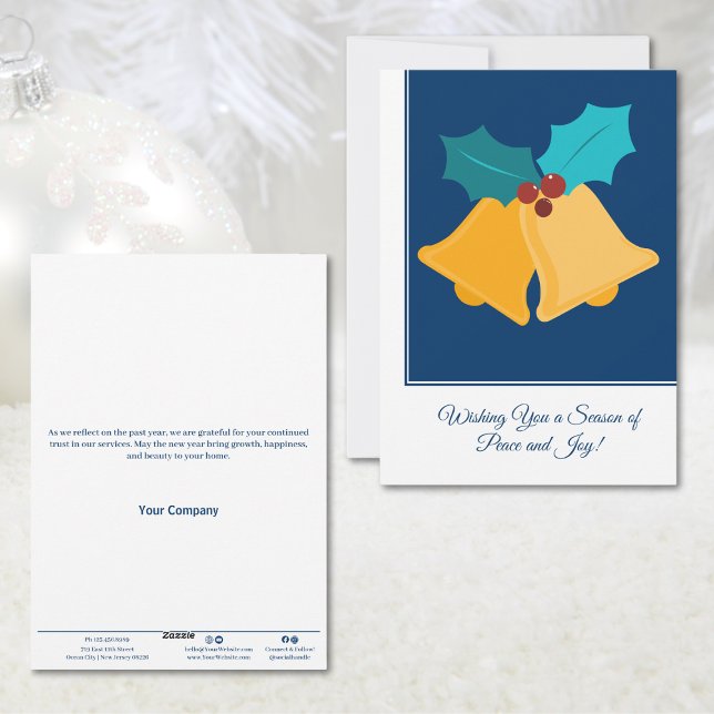 Tarjeta Festiva Festividades Navidades Bells y Bay dejan el negoci (Festive Christmas Bells & Bay Leaves Business Holiday Card)