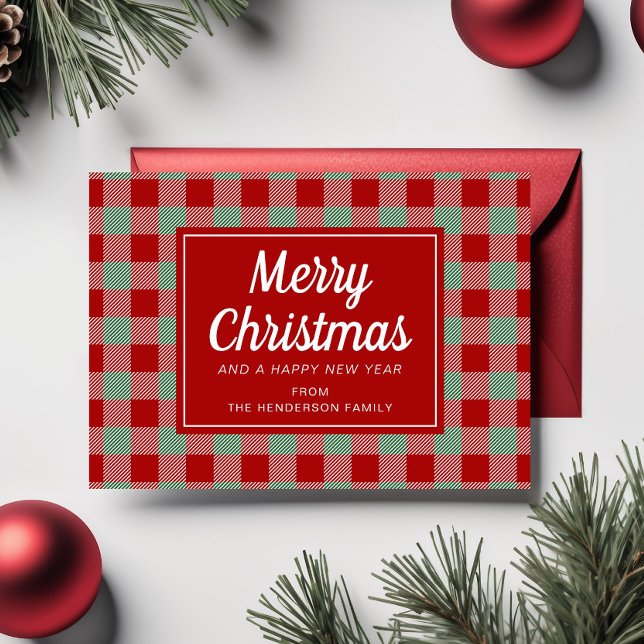 Tarjeta Festiva Festividades Navidades de Red Plaid (Festive Red Plaid Christmas Holiday Card)